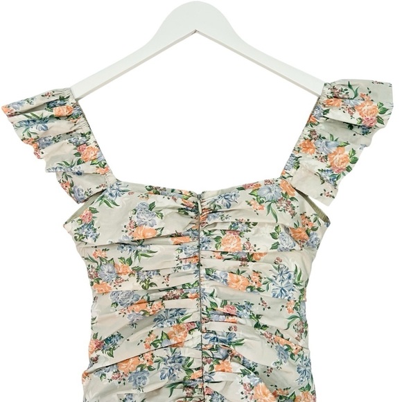 House of CB Kara Floral Ruched Cotton Ruffle Dress Size M - Picture 12 of 16
